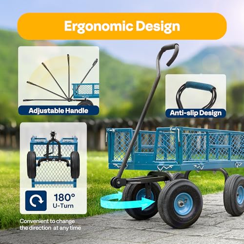 Heavy Duty Mesh Steel Garden Cart Folding Utility Wagon with Removable Sides and 10 inch Tire (Black) V787314