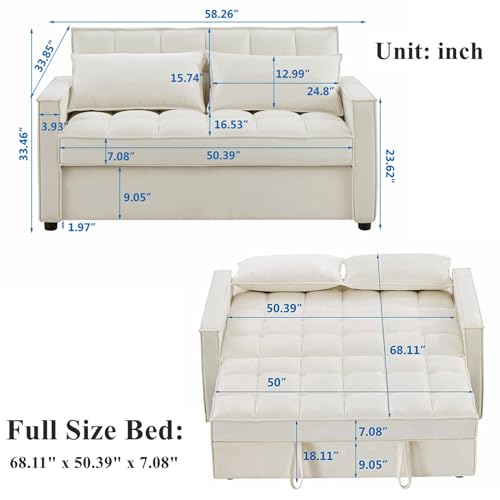 3 in 1 Velvet Sleeper Loveseat with Pull Out Bed W768