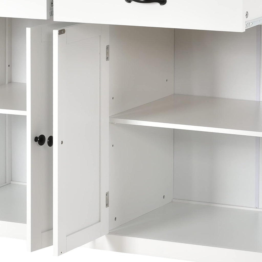 White Rolling Kitchen Island Cart with Solid Wood Top, 2 Drawers and 4 Door Cabinet T13193