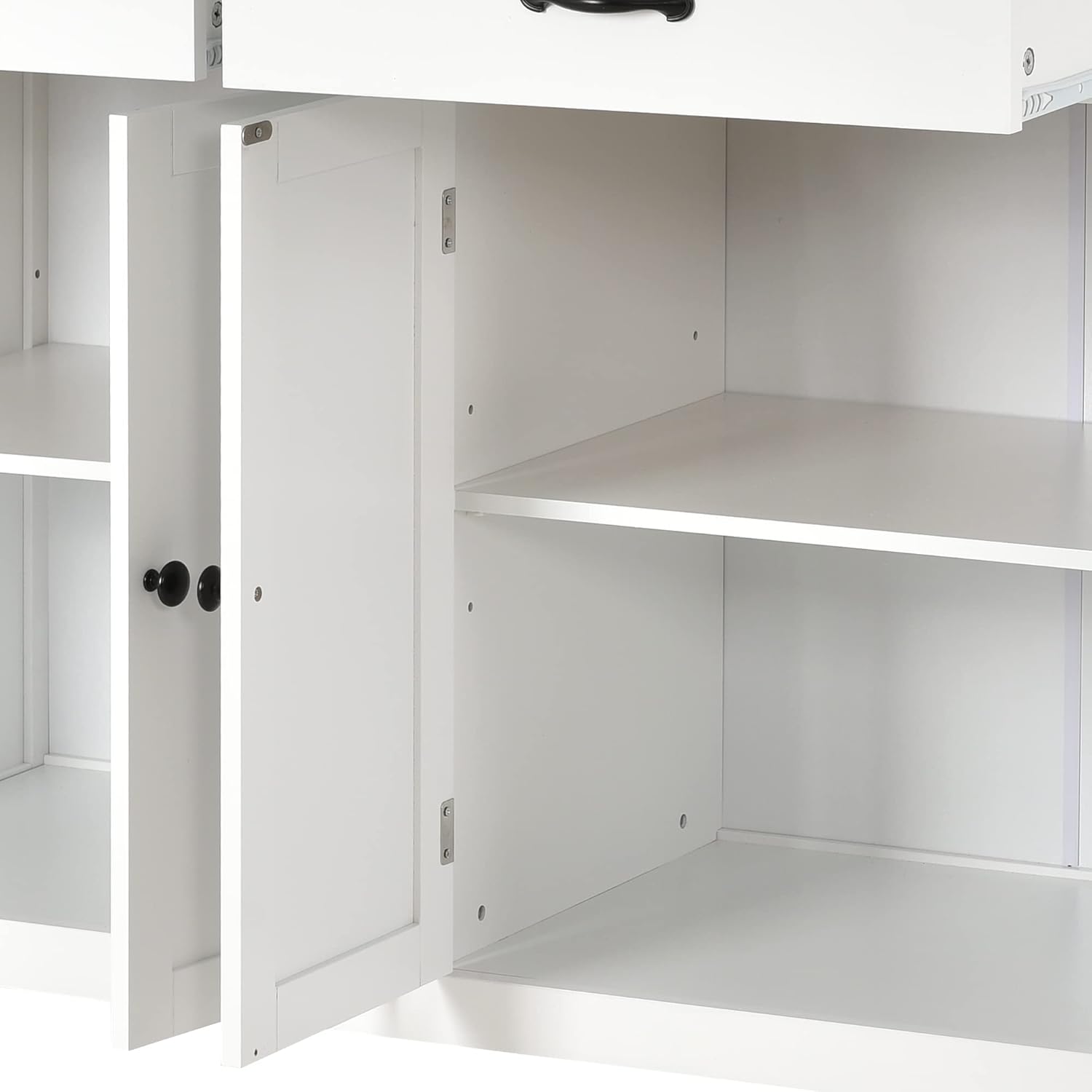 White Rolling Kitchen Island Cart with Solid Wood Top, 2 Drawers and 4 Door Cabinet T13193