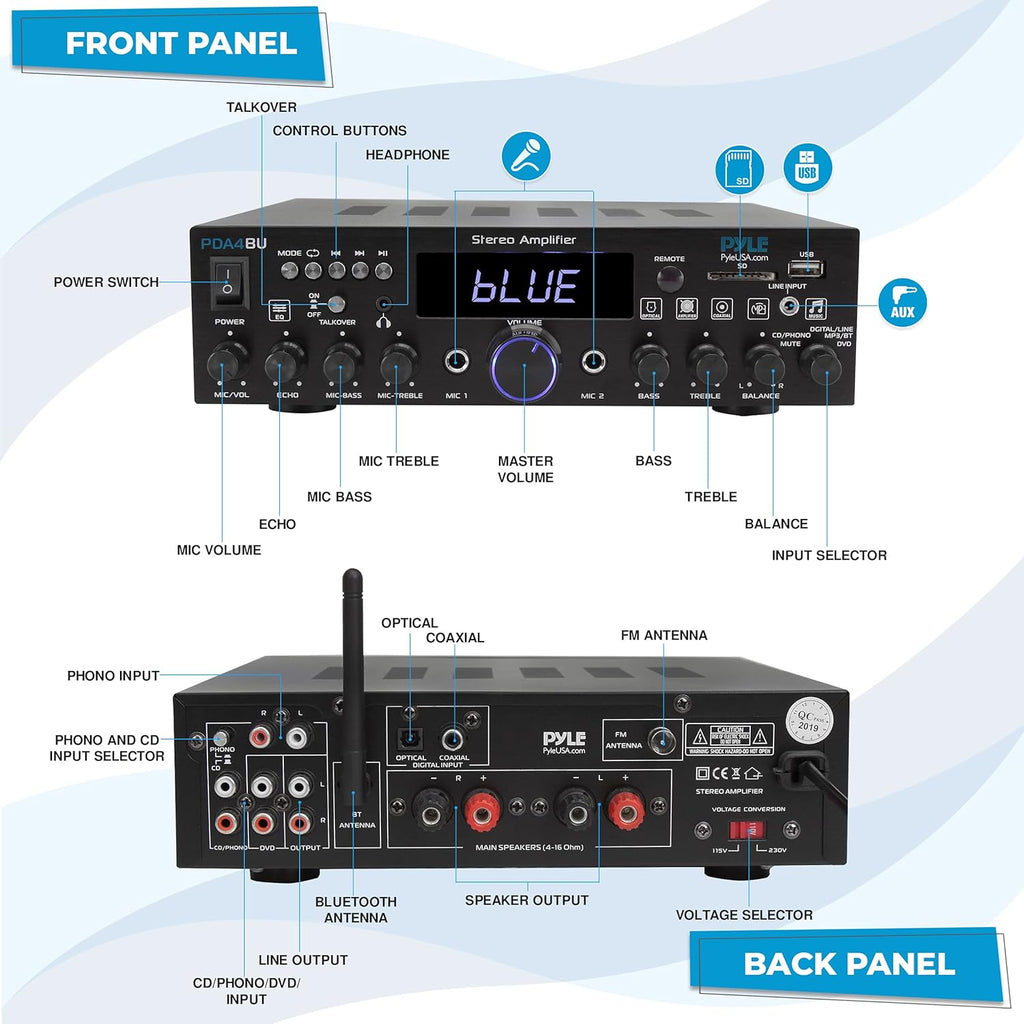 Wireless Bluetooth Home Stereo Amplifier 200 Watt Power Amplifier Home Audio Receiver J4779