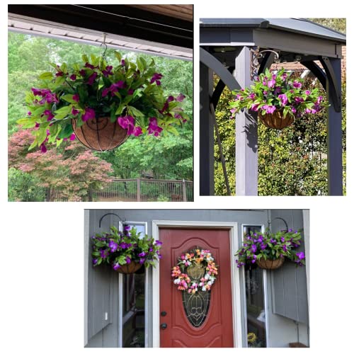 Pink Faux Azalea Hanging Basket in Pot Planter P4094