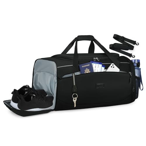 Black 55L Water Resistant Travel Duffel Bag with Shoe Compartment & Wet Pocket Q372146