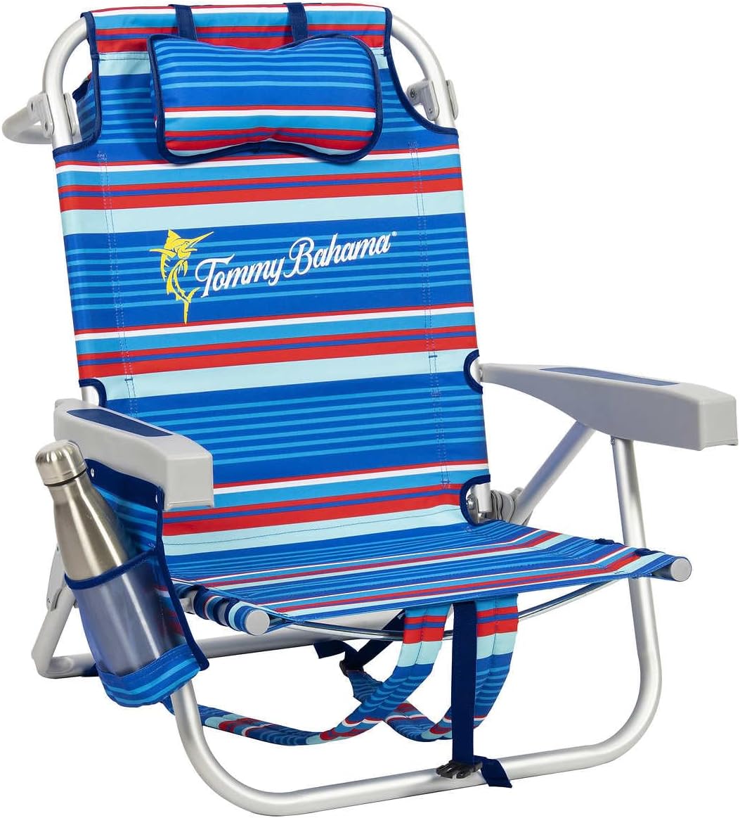 2 Pack Backpack Beach Chair 5 Position Chair Including Lay Flat (Blue Stripes) J283