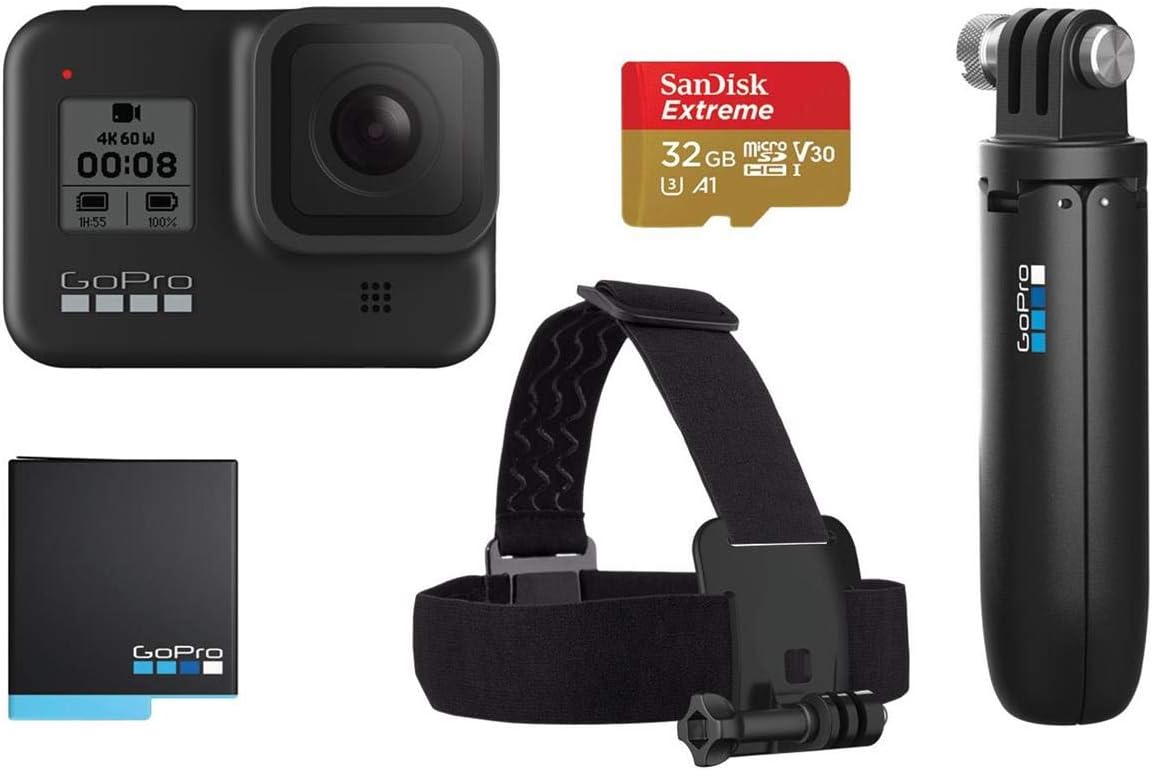 HERO8 Black Camera with Shorty, Head Strap, 32GB SD Card, 2 Rechargeable Batteries M475966