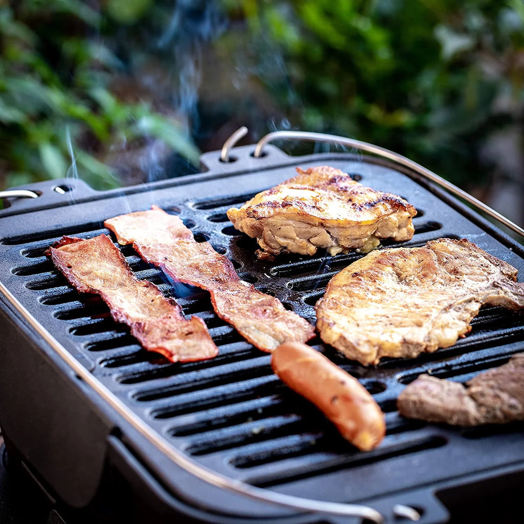 Pre-Seasoned Portable Cast Iron Charcoal Rectangle BBQ Grill, 14" x 12" Grilling Surface B75895