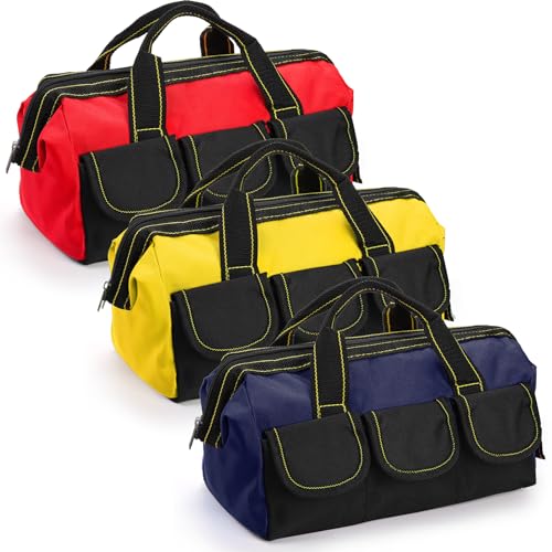 3 Pack 13 Inch Tool Bag with Waterproof Base, Heavy Duty Tool Storage Bag Organizer, 5 Pockets Z31874