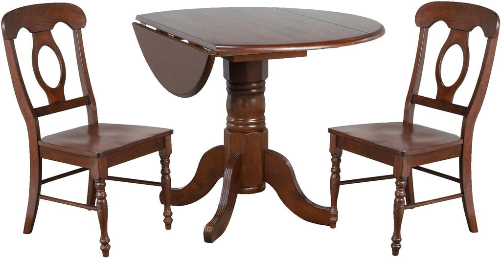 3 Piece Round Extendable Drop Leaf Dining Table Set, Chestnut Brown Q126463