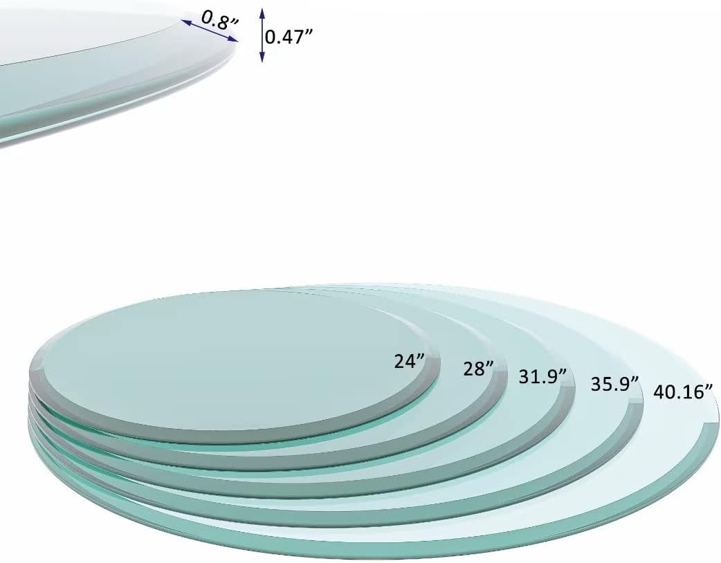 24 Inch Round Tempered Glass Table Top Clear 1/2 Inch Thick Beveled Polished Edge D168648
