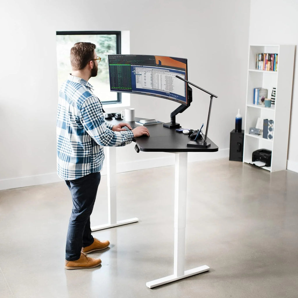 Black Table Top White Frame Electric Height Adjustable Stand Up Desk P837175