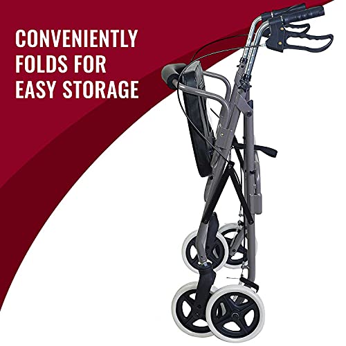 Burgundy Rollator Walker with Extra Wide Seat and Backrest E5740