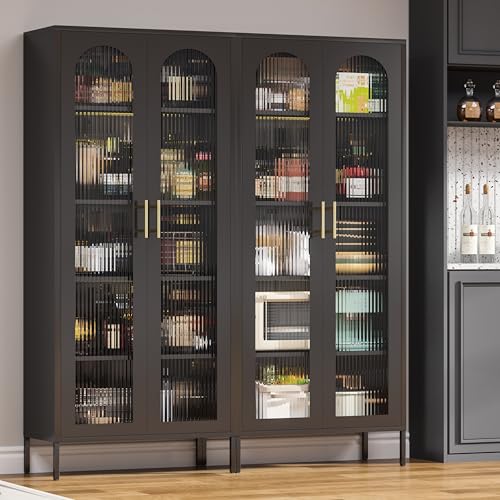 Black Tall Glass Display Cabinet with 4 Adjustable Shelves D1144