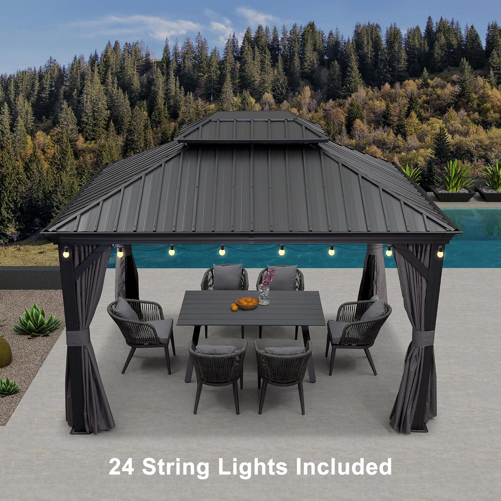 Grey 10' x 12' Hardtop Galvanized Steel Double Roof Gazebo R44908