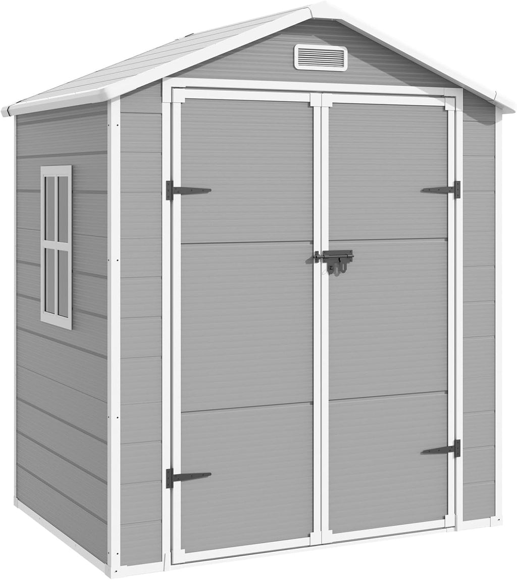 Grey & White 6x4.5 FT Resin Storage Shed with Floor and Lockable Door Q12362