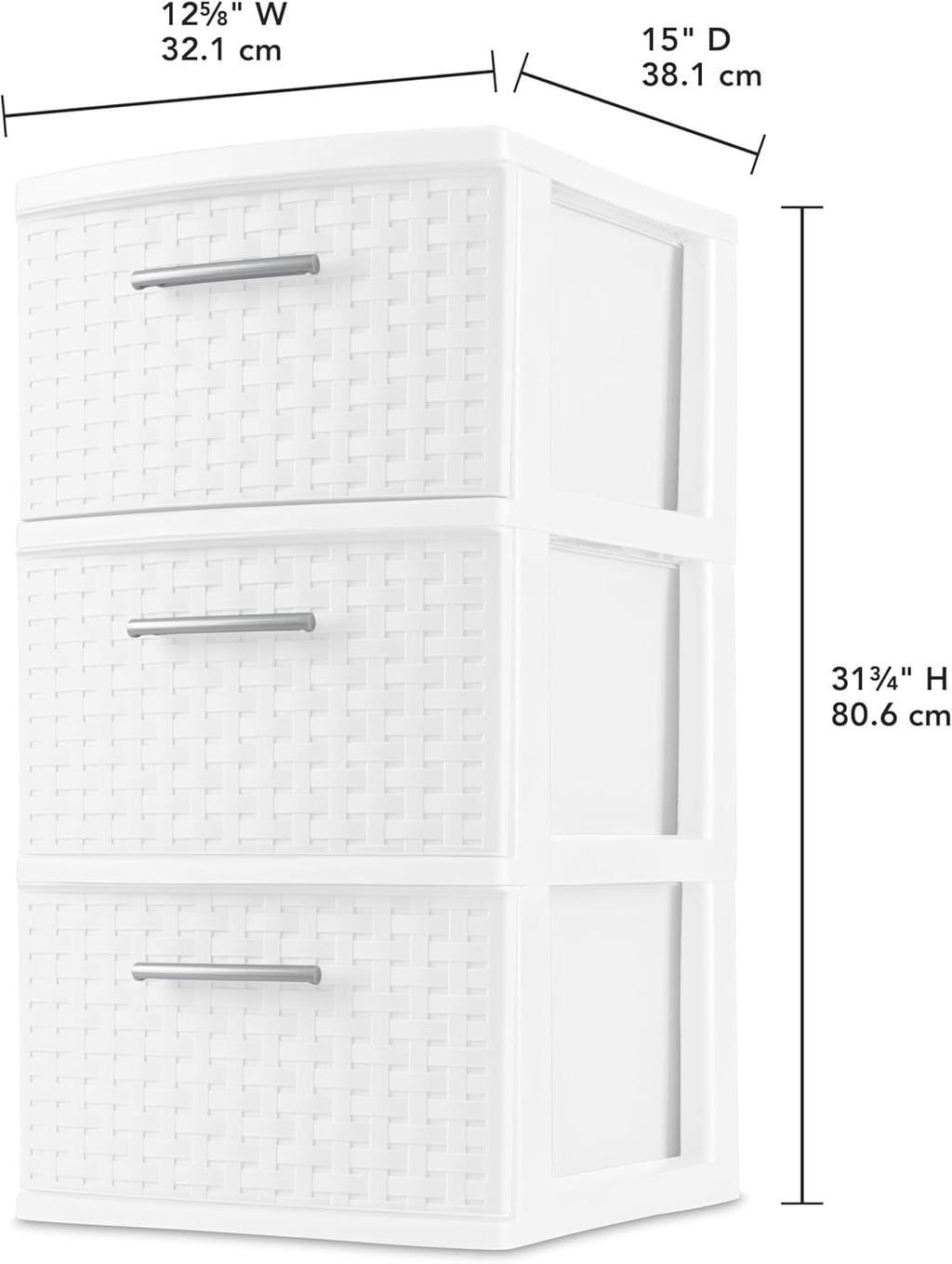 White 3 Drawer Weave Tower P44374