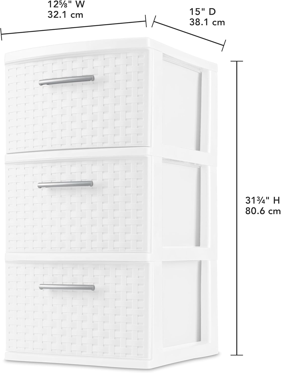 White 3 Drawer Weave Tower P44374