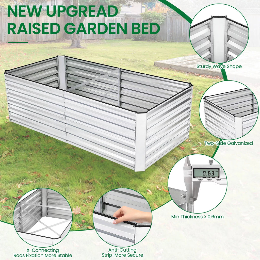 Galvanized Raised Garden Beds 6ftx3ftx2ft Large Metal Planter Box N896