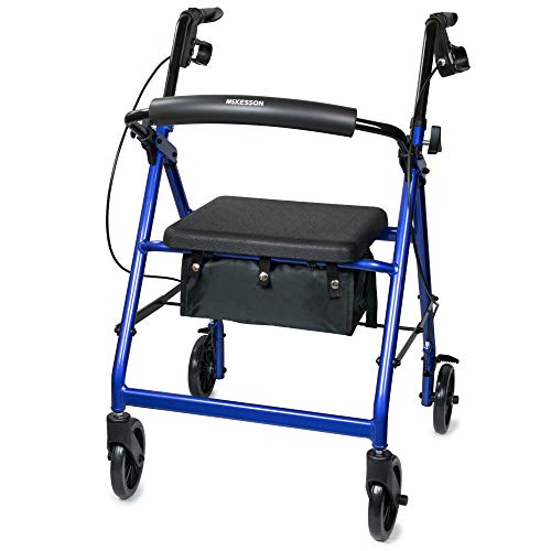 Red Lightweight Aluminum Rollator Walker with Seat and Wheels, 300 lbs Weight Capacity J222
