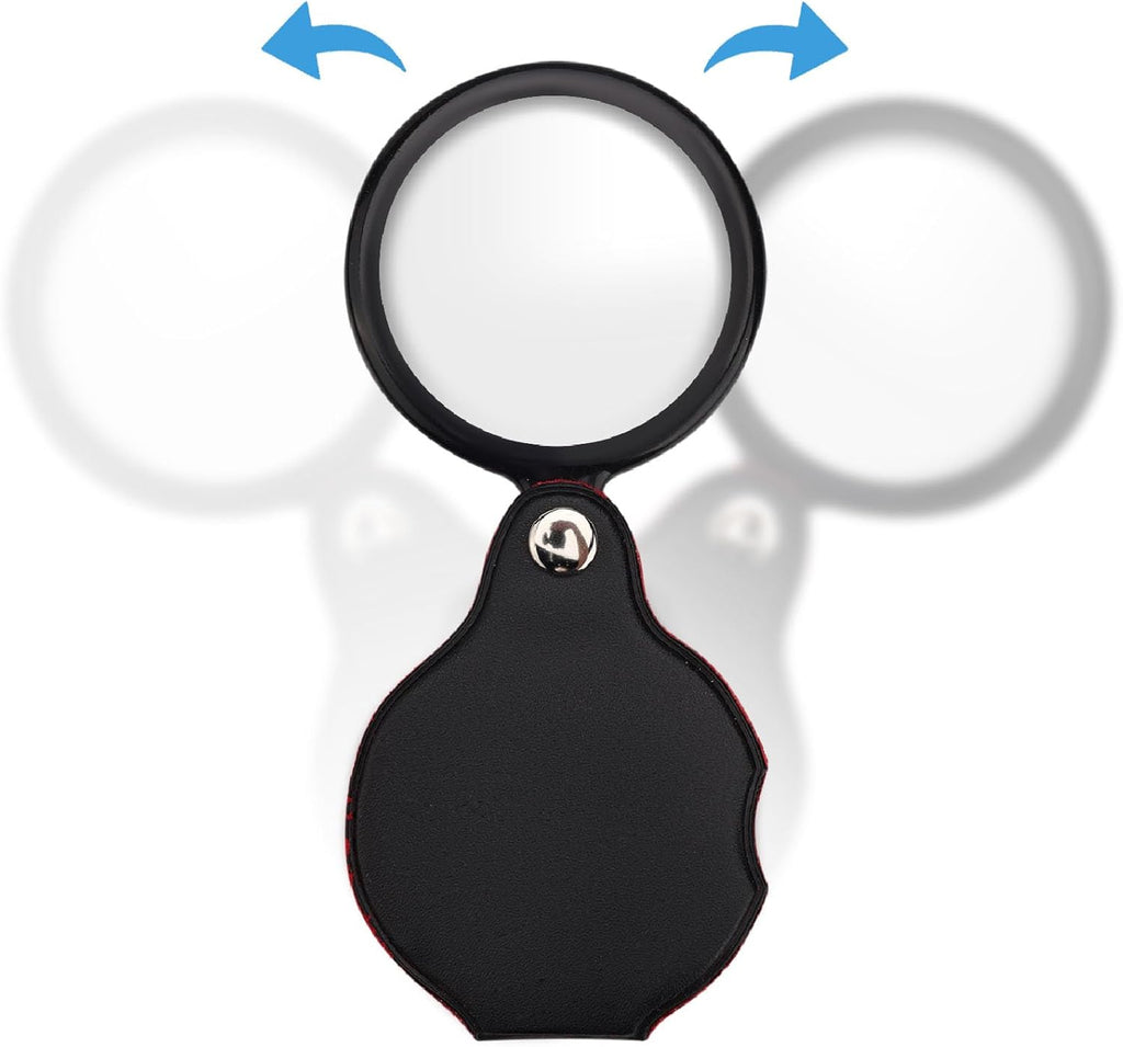 5pcs 10x Mini Magnifier, 2.1" Pocket Magnifying Glass with Rotating Protective Leather Sheath G749