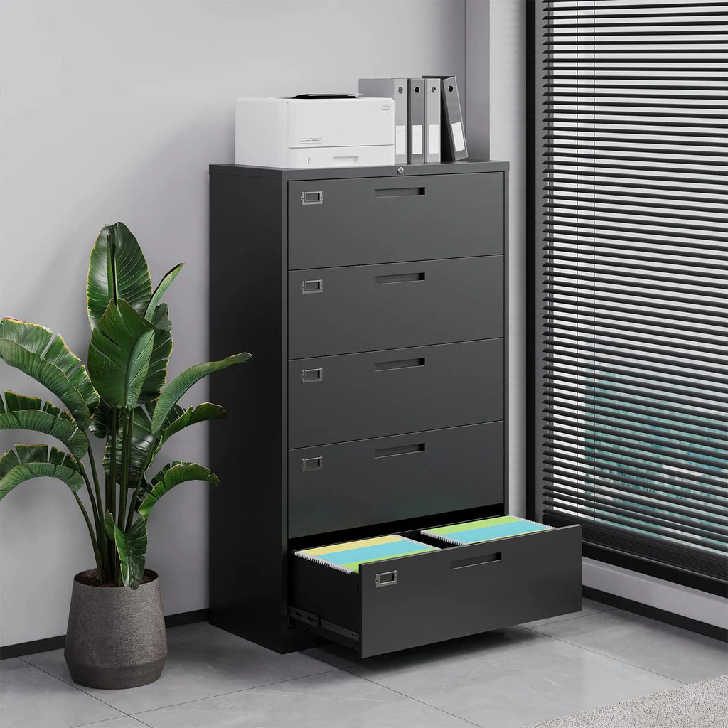 Black Metal 5 Drawer Lateral File Cabinet L7000