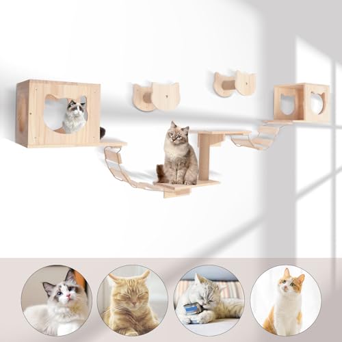 Wall-Mounted Cat Climber Set with Cat Wall Shelves, Scratching Posts, Condo House, Ladder, Perches M81164