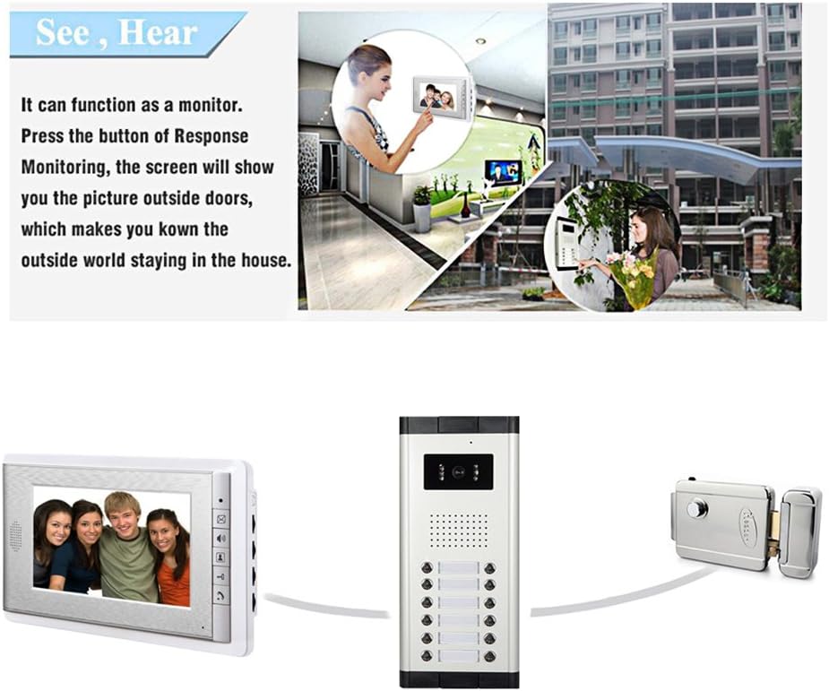 3 Units Wired Video Door Phone Kit with 7 Inches Monitor and Night Vision Camera J1060