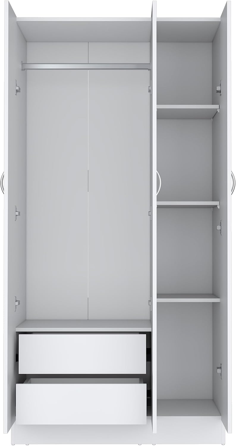 White 3-Door Wardrobe Armoire with 2 Drawers W669