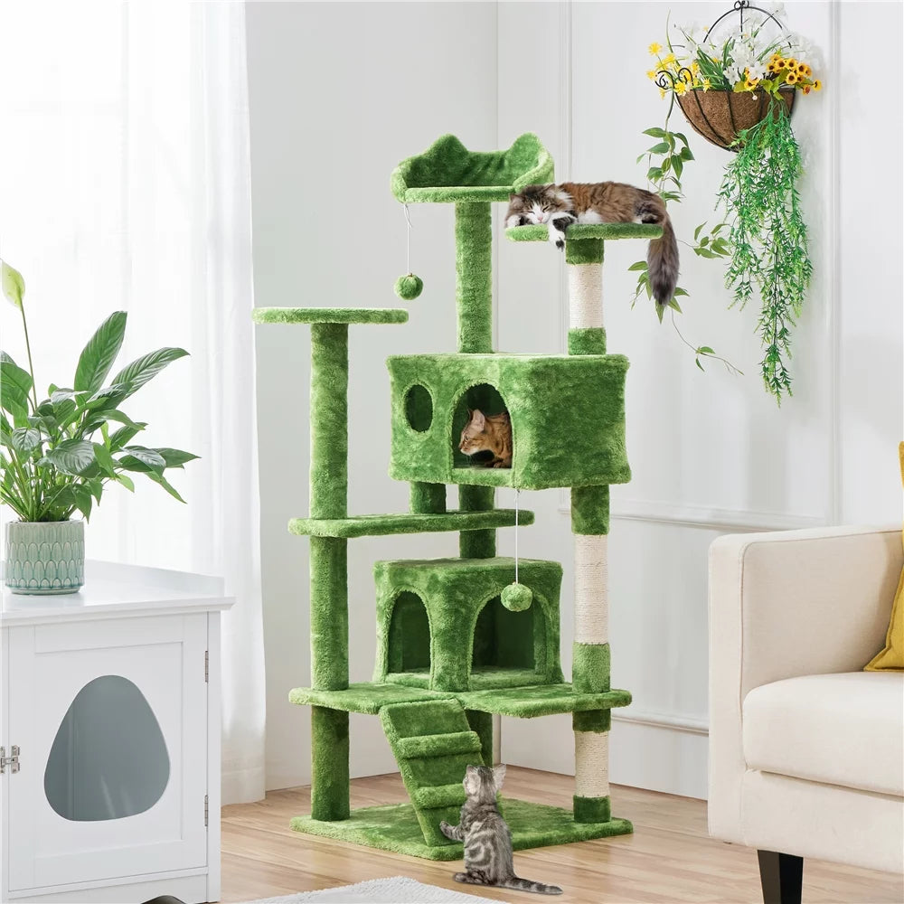 Green 54" Cat Tree with 2 Condos V496