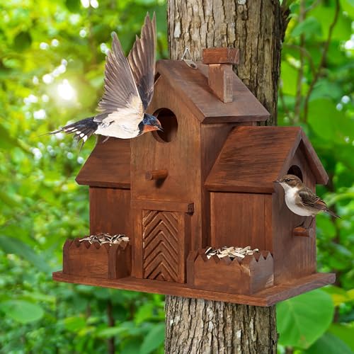3 Hole Bird House with Bird Feeder R45706